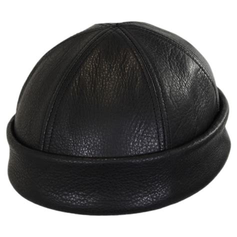 york hat company  panel leather skull cap beanie hat beanies