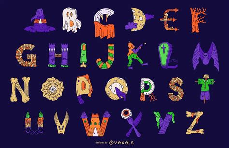 halloween colorful alphabet letter vector set vector