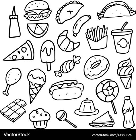 doodle food set royalty  vector image vectorstock