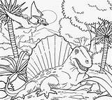 Coloring Pages Dinosaur Drawing Fossil Dimetrodon Age School Kids Printable Period Dinosaurs Color Colouring Triassic Jungle Reptile Volcano Habitat Wetland sketch template
