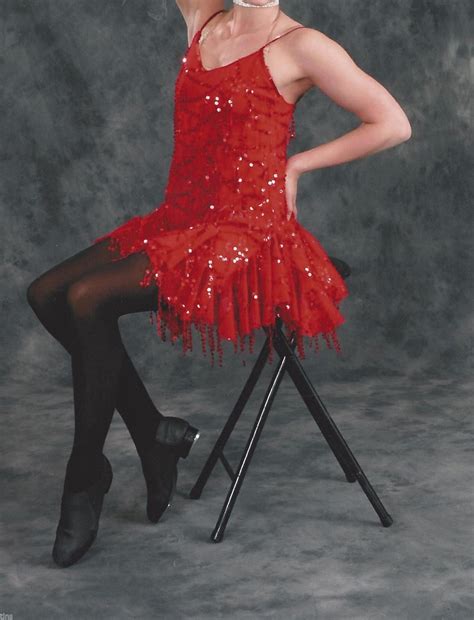 Nice Red Sparkly Tap Dance Costume Dress By Marcea Sz Adult Lg Sequins