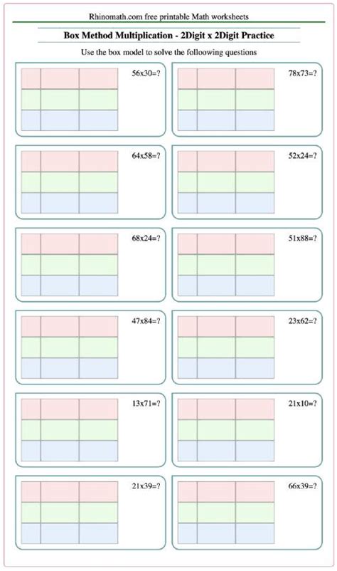 box method multiplication digits  digits practice rhinomathcom