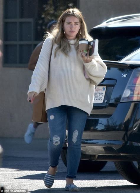 heavily pregnant hilary duff steps out for coffee in la after passing