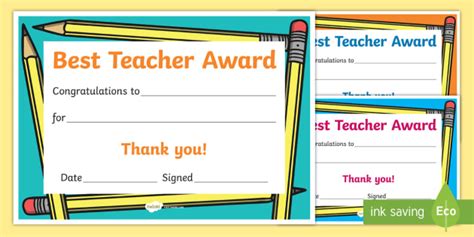 teacher award certificate teacher