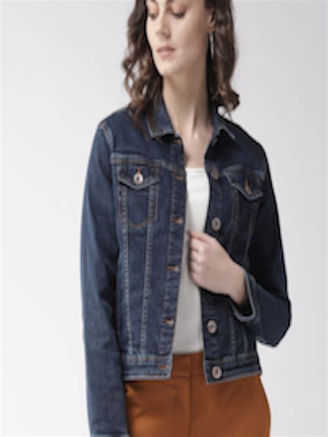 Buy Xpose Women Navy Blue Washed Denim Jacket Jackets