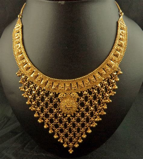 karat gold filigree mat  design choker  gold jewellery necklaces lotus gold