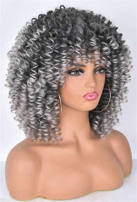 short curly wig  bnags  black women ombre grey kinky etsy