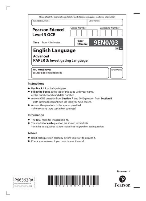 pearson edexcel level  gce english language advanced paper