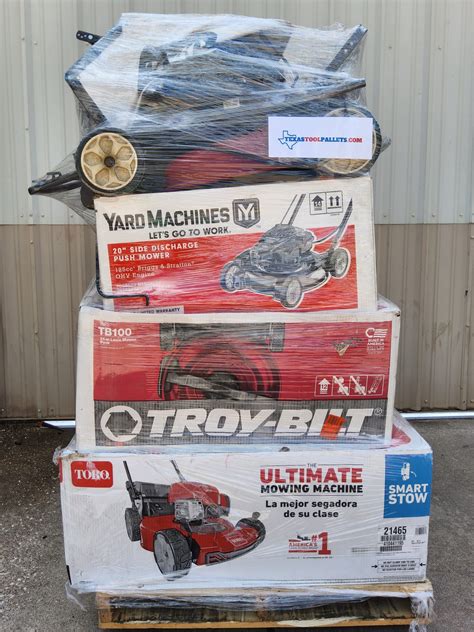 assorted lawn mower pallet untested customer returns texas tool pallets