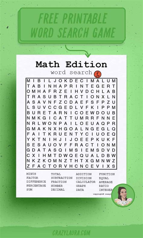 math word search printable games  sheets math words math
