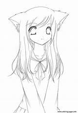 Anime Girl Cat Coloring Pages Printable Cute Kids sketch template