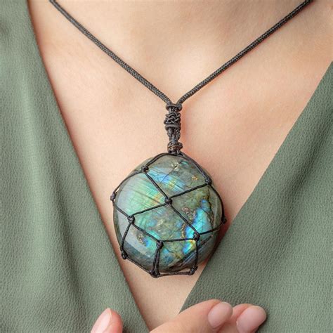 wrapped labradorite stone necklace dragons heart crystal pendant