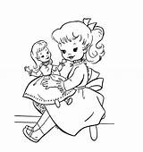 Doll Drawing Coloring Girl Pages Playing Baby Play Dolls Kids Little Clipart Colour Colours Beautiful American Cartoon Wallpaper Cute Getdrawings sketch template