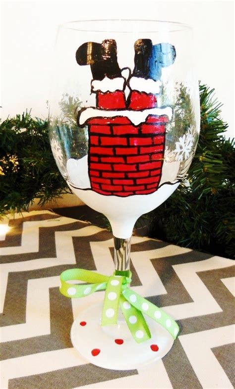 2014 Upside Down Santa Hand Painted Christmas Themed Wine Glasses
