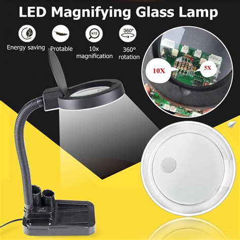 5x 10x Magnifying Led Lamp Magnifier Light Large Glass Lens Desktop