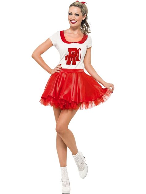 Ladies Grease Sandy Cheerleader 50s Fancy Dress Costume Adult Rock Roll
