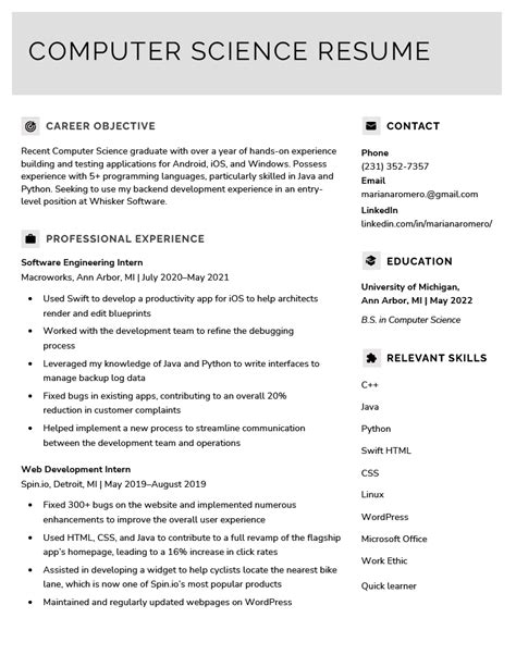 computer science resume sample writing tips