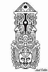 Totem Pages Mayan Aztec Coloring Inca Mayans Inspiration Incas Pole Adult Aztecs Masks Printable Color Adults Kids Maya Barber Print sketch template
