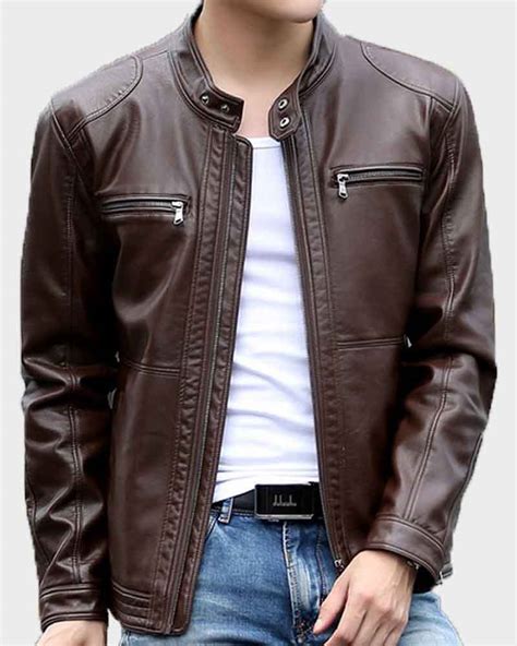 mens dark brown casual leather jacket danezon