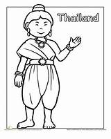 Coloring Pages Traditional Multicultural Worksheets Thailand Dress Thai Kids Clothing Colouring Color Sheet Printable Sheets Grade Around People Girl Education sketch template