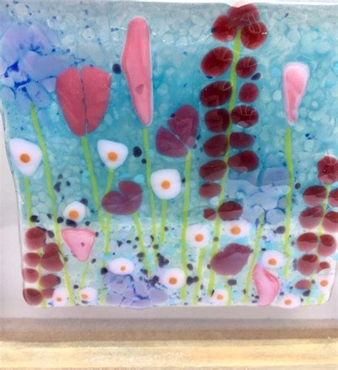 Fused Glass Fused Glass Beautiful Pink Flowers Wall Art Cornish Fused