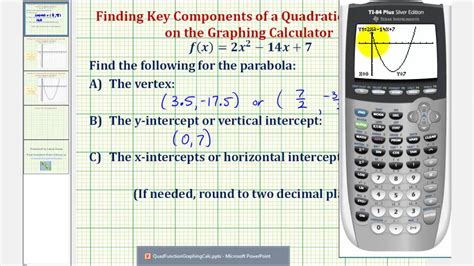 quadratic functions find vertex  intercepts   graphing calculator youtube