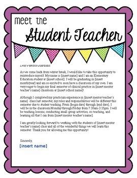 teacher introduction letter  parents template  printable