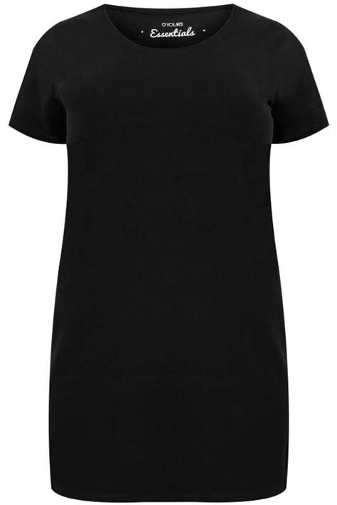 black longline t shirt with scooped neck plus size 16 to 36