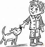 Dog Boy Coloring Walking His Little Children Clip Pages Drawing Clipart Cartoon Young Man Printable Next sketch template