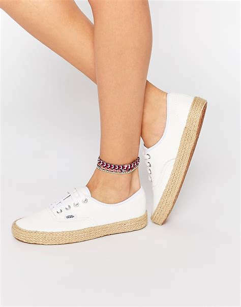 vans vans authentic white leather espadrille trainers  asos