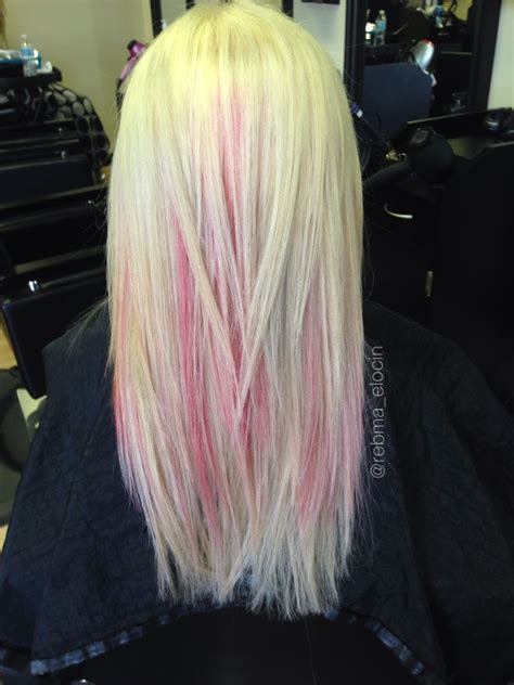 platinum blonde with pink highlights and soft blended layers pink
