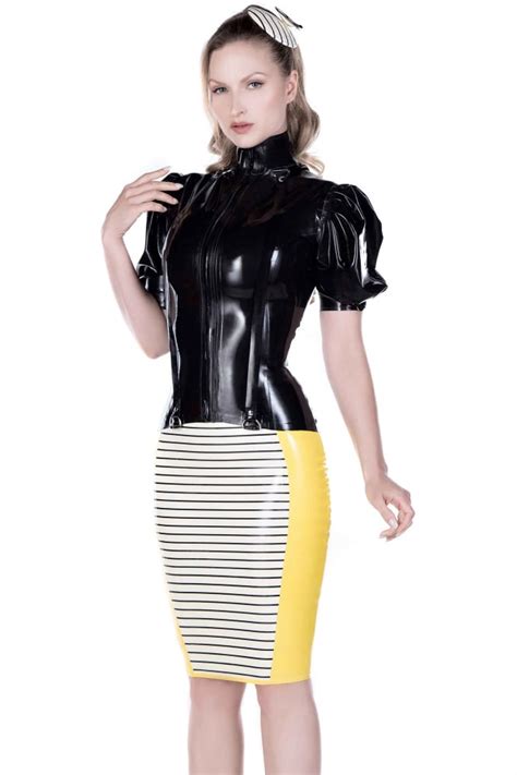 Sophia Latex Pin Stripe Cute Pencil Skirt Hand Made By Westward Bound Uk