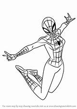 Spider Girl Man Draw Step Ultimate Drawing Cartoon Tutorials Tv sketch template