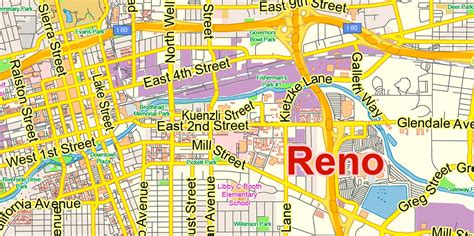 reno nevada   map vector exact city plan  detailed street map editable adobe   layers