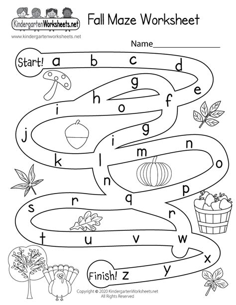 fall activity maze worksheet  kindergarten seasonal worksheet
