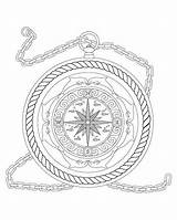 Coloring Pages Compass Adult Nautical Fish Colouring Etsy Mandala Rope sketch template