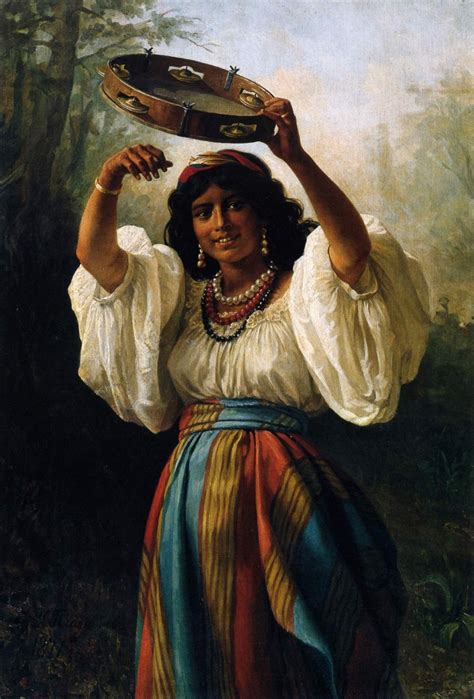 gypsy   tambourine painting khariton platonov oil paintings