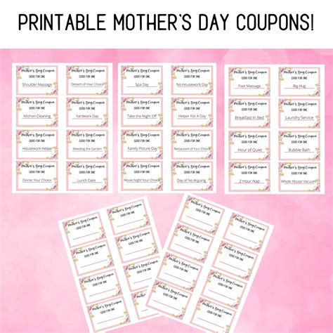 happy mothers day printable coupons coupon gift  etsy