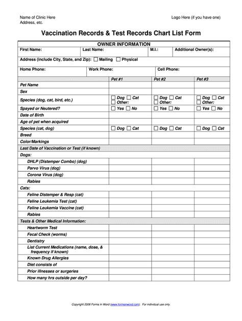 printable puppy shot record form puppy and pets