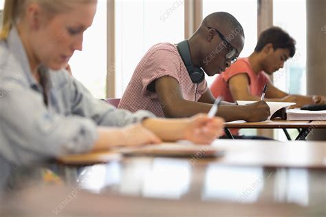 students sitting  desks stock image  science photo library