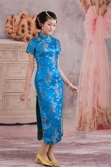 light blue traditional chinese dress women s satin qipao long cheong