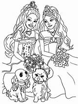 Barbie Coloring Pages Dog Friends Cat Princess Her Girls Color Pet Fantasy Friend Flowers Print sketch template