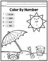 Number Color Worksheets Kindergarten Summer Coloring Preschool Pages Activities Ocean Kids Beach Practice Directions Following Template Printable Fun Way Numbers sketch template