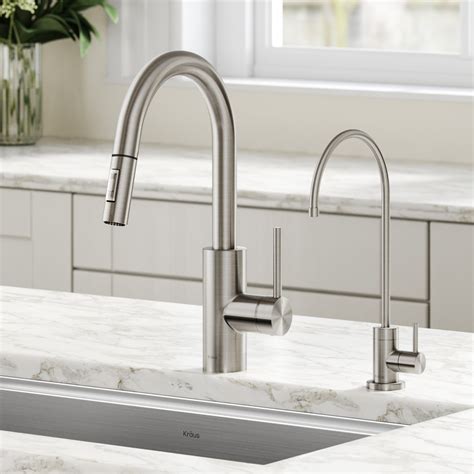 kraus oletto pull  kitchen faucet  purita water filter faucet combo  spot
