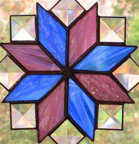 stained glass suncatcher  point star quilt pattern  blue etsy