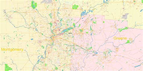 dayton springfield ohio us pdf map vector exact city plan