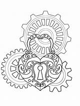 Steampunk Drawing Coloring Pages Heart Gear Deviantart Lineart Gears Cogs Drawings Tattoo Easy Compass Getdrawings Punk Line Locket Clock Steam sketch template