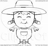 Girl Farmer Clipart Cartoon Smiling Coloring Outlined Vector Thoman Cory Royalty sketch template