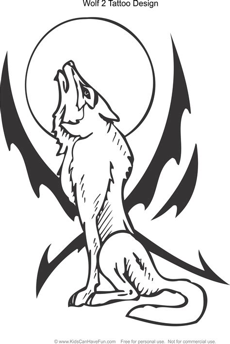 wolf tattoo design  shown  black  white   arrow