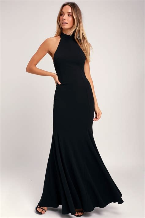 elegant black dress halter dress maxi dress gown lulus